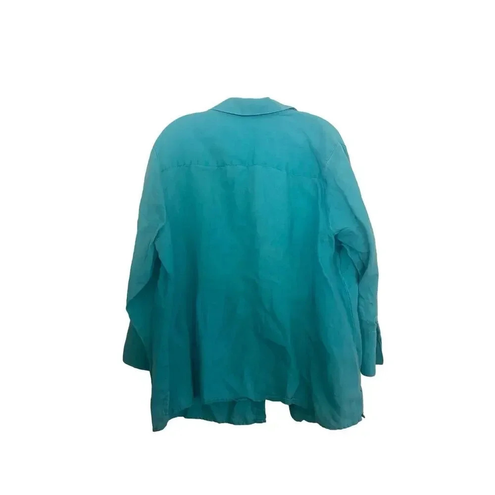 Talbots Solid Linen Collard Button-Down Top Size … - image 3